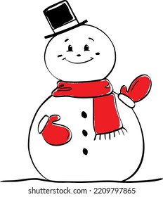 Cute cartoon snowman with gentleman hat and shawl. A picture that goes well with the winter sensibility.