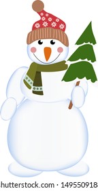 Cute cartoon snowman on white background
