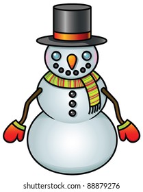 A cute cartoon snowman on white.