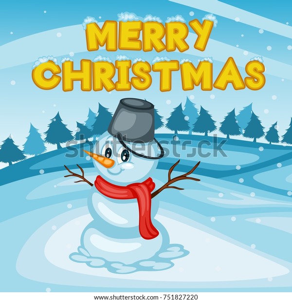 Cute Cartoon Snowman On Winter Background Stock Vector Royalty Free