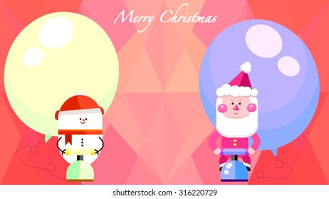 Cute cartoon snowman and Santa Claus using air pump inflator tool to blow up balloons, playing recreational sport game, friendly competition. Merry Christmas happy holidays celebration party idea.