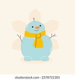 Cute cartoon snowman in skarf .  Modern hand drawn colorful illustration. Funny Christmas character card template. Christmas Background. christmas theme.for website banner ads design, poster, postcard