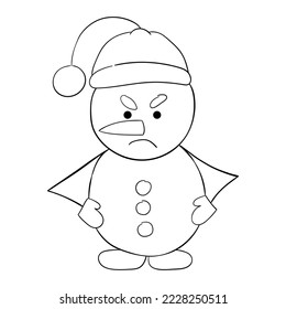 Cute cartoon snowman with a thin line. Vector illustration of a doodle.