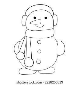 Cute cartoon snowman with a thin line. Vector illustration of a doodle.