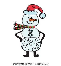 Cute cartoon snowman. Vector illustration