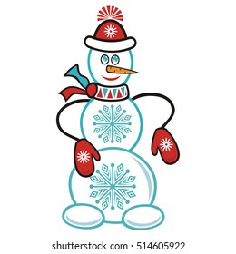 Cute cartoon snowman. Vector illustration.