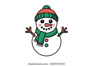 Cute cartoon snowman with winter accessories.