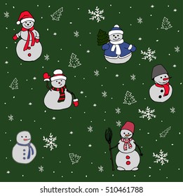  Cute cartoon snowmen in vector for winter design.