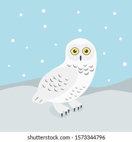Cute cartoon snowy owl. Polar owl. Flat style. Vector illustration.