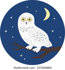 Cute cartoon snowy owl. Polar owl. Flat style. Vector illustration.