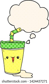 cute cartoon soda with thought bubble in comic book style