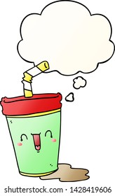 cute cartoon soda with thought bubble in smooth gradient style