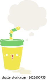 lindo caricatura soda con burbuja de pensamiento en estilo retro
