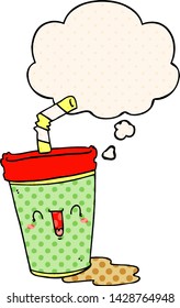 cute cartoon soda with thought bubble in comic book style