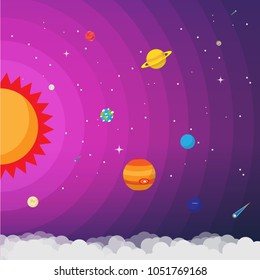 Cute cartoon Solar system editable EPS10 vector. Idea for space exploration concept.