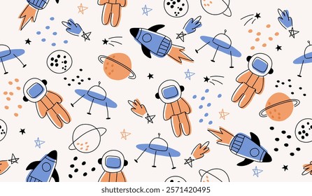 Cute cartoon space pattern background vector design
