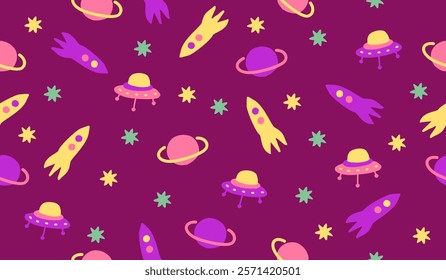 Cute cartoon space pattern background vector design