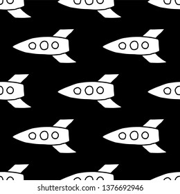 Cute cartoon space pattern with hand drawn rockets. Sweet vector black and white space pattern. Seamless monochrome doodle space pattern for textile, wallpapers, wrapping and web backgrounds.
