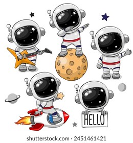 Cute Cartoon space set of astronaut isolated on a white background