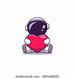Cute cartoon spaceman with heart. Vector illustration 