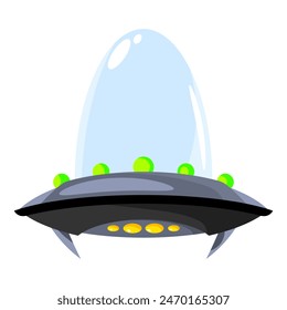 Bonita nave espacial de dibujos animados. Divertida ilustración plana de la nave espacial OVNI. Vector aislado sobre fondo blanco.