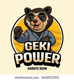 Cute cartoon Spectacled Bear in martial arts poses wearing karate uniforms. Fun and dynamic illustration perfect for kids, sports, and character design themes