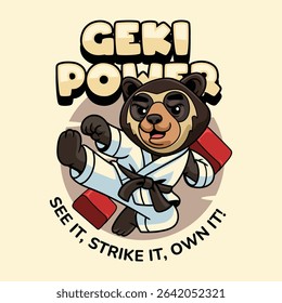 Cute cartoon Spectacled Bear in martial arts poses wearing karate uniforms. Fun and dynamic illustration perfect for kids, sports, and character design themes