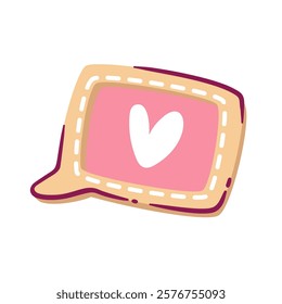 Cute cartoon speech bubble with heart. Funny text box of love message and chat dialog of lovers. Valentines day, like mascot, cartoon bubble of comment and SMS of rectangular shape vector illustration