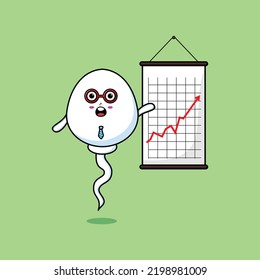 Cute cartoon sperm businessman present information in flat modern style design