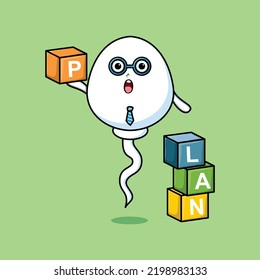Cute cartoon sperm businessman stacking plan box in flat modern style design