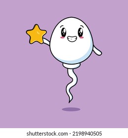 Cute cartoon sperm character holding big golden star in cute modern style design