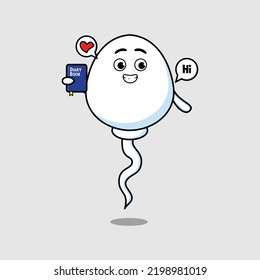 Cute cartoon sperm character holding diary book with happy expression in concept flat cartoon style