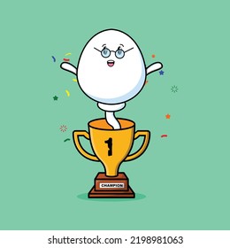 Personaje de esperma de dibujos animados en trofeo en estilo de dibujos animados planos