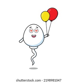 Esperma de dibujos animados lindo flotando con ilustración vectorial de dibujos animados globos en el estilo de dibujos animados planos de concepto