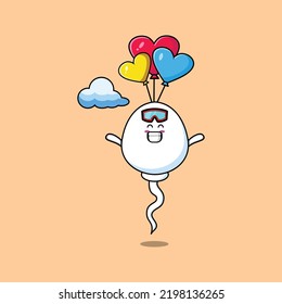 Cute cartoon Sperm mascot is skydiving with balloon and happy gesture cute modern style design
