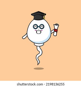 Caricatura corta esperma de estudiante en el día de graduación con toga en el concepto estilo de dibujos planos