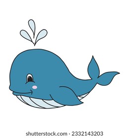 Cute cartoon sperm whale isolated on white background. Children vector illustration in doodle style