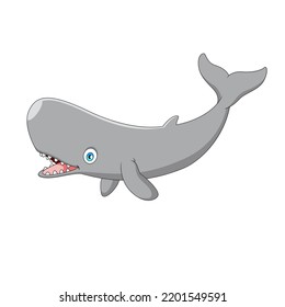 Cute cartoon sperm whale. Marine mammal cartoon illustration