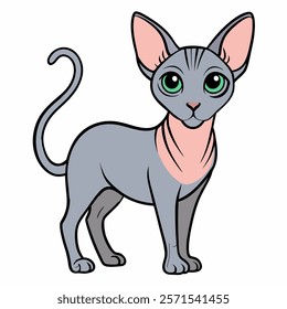 Cute cartoon sphynx cat isolated on white background. Side view. Vector illustration