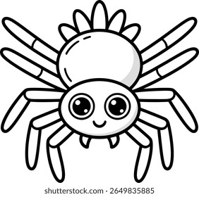 Cute cartoon spider with big eyes and a friendly smile black and white silhouette