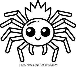 Bela aranha de desenho animado com olhos grandes e uma silhueta de coroa