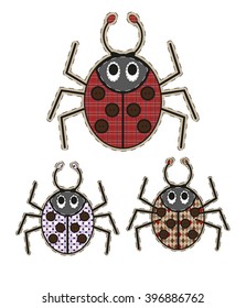 Cute cartoon spider in flat design for greeting card, invitation and logo with fabric texture. Vector illustration