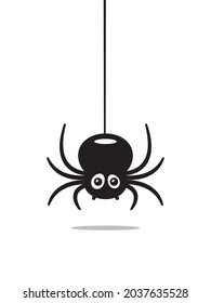 Cute cartoon spider hanging on a string vector illustration