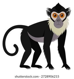 Macaco-aranha de desenhos animados bonito de pé. Brincadeira animal da selva. Perfeito para livros infantis ou projetos temáticos tropicais. Vista lateral. Ilustração isolada de vetor