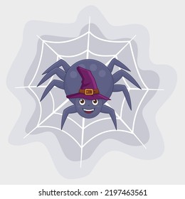 Cute cartoon spider with witch hat