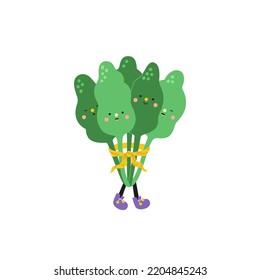 Cute cartoon spinach illustration on a white background. Funny colorful character.