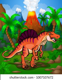 Cute cartoon spinosaurus. Vector illustration of a cartoon dinosaur.