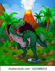 Cute cartoon spinosaurus. Vector illustration of a cartoon dinosaur.