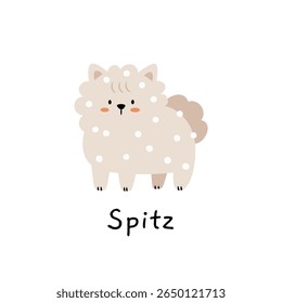 Cute cartoon spitz dog in pastel colors with fluffy fur. Perfect for baby products, children's prints, pet-themed designs, and nursery decor.

