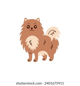 Cute cartoon spitz vector illustration. Funny hand drawn domestic dog art. Small breed. Pomeranian. Toy type. Animal. Pet.